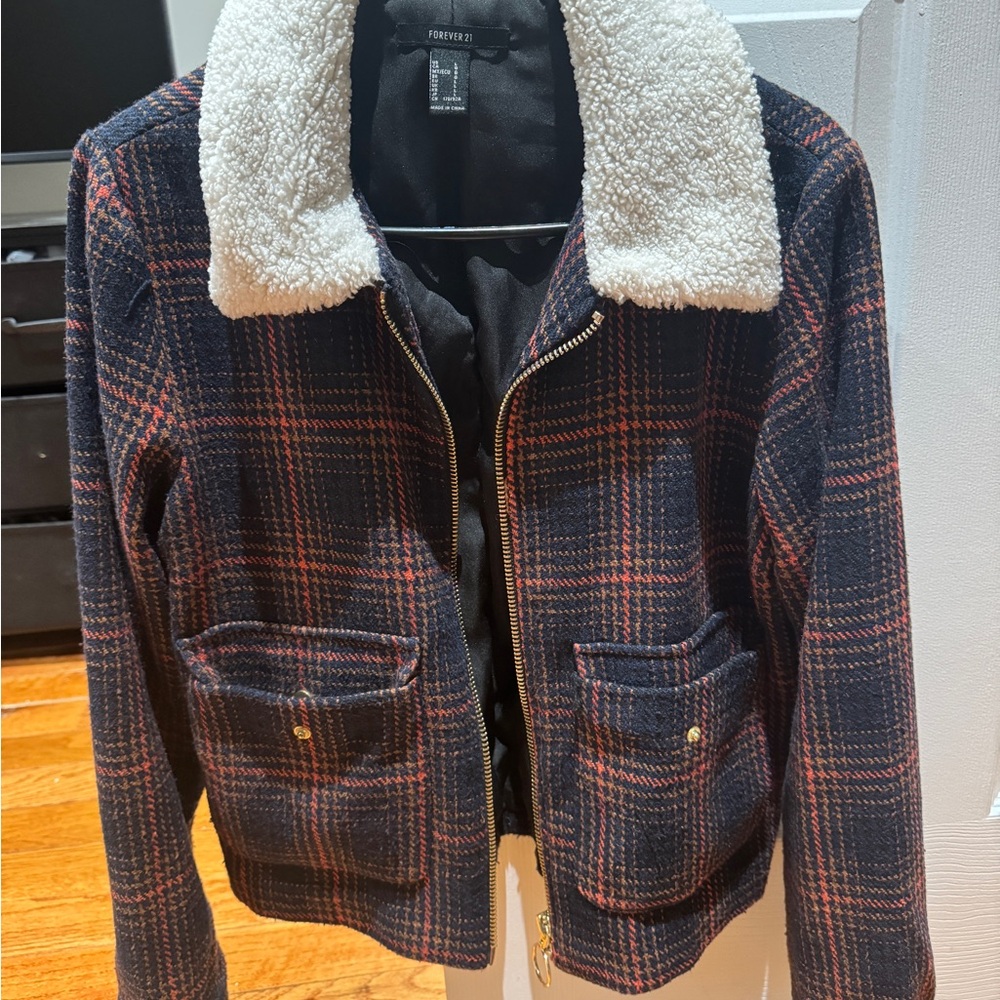 Forever 21 Women's Plaid Jacket - Black and Red